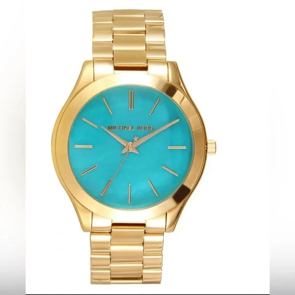 Michael Kors Gold and Turquoise Watch - Picture 1 of 3